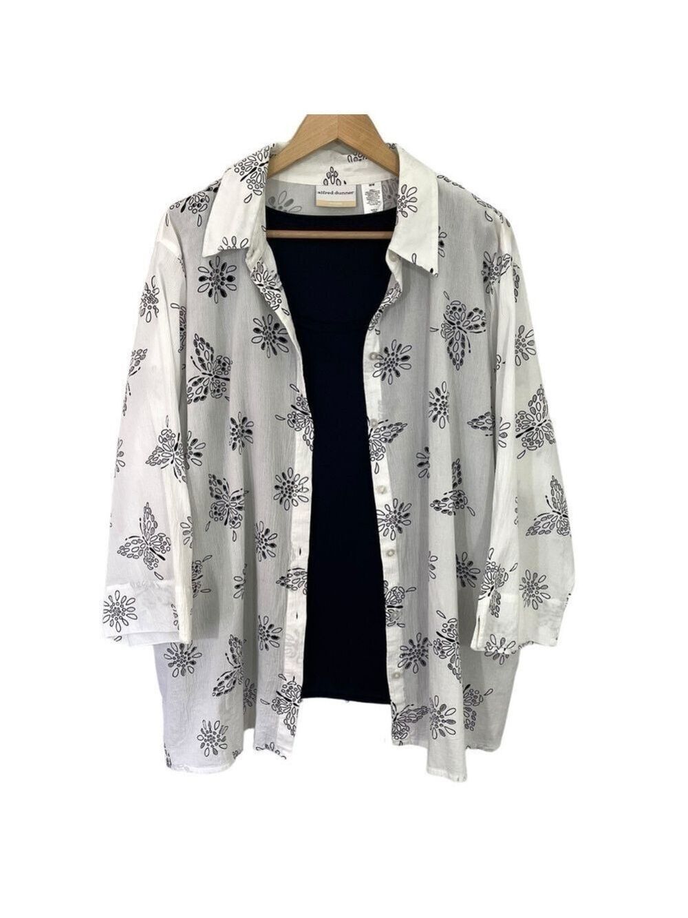 Alfred Dunner 100% Cotton Button Down Shirt + Tank Sz 22W White Navy Blue VGUC